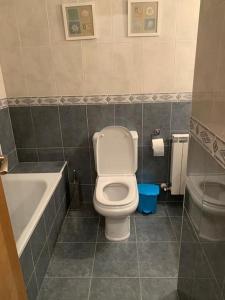 a bathroom with a white toilet and a bath tub at Extraordinario ático de 80 m2 en urbaniz privada in Noja