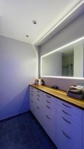 bagno con lavandino e specchio di ApartmentInCopenhagen Apartment 1590 a Copenaghen