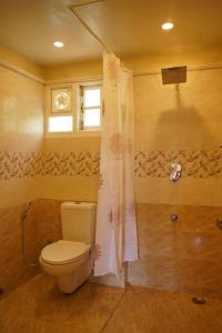 y baño con aseo y ducha. en Whispering Waters - Wild Rose Cottage, en Kodaikanal
