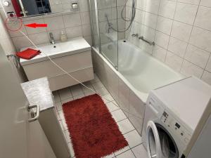 a bathroom with a washing machine and a sink at Exklusives Penthouse (72qm) - mit Terrasse im Zentrum in Cologne
