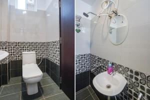 two pictures of a bathroom with a toilet and a sink at FabHotel Lio7 Grand in Hyderabad