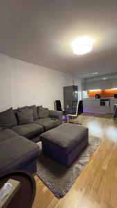 ein Wohnzimmer mit einem Sofa und einem TV in der Unterkunft Luxury 1-Bed Apartment in the heart of Leicester in Leicester