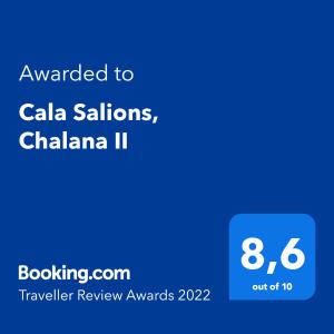 Certifikát, ocenenie alebo iný dokument vystavený v ubytovaní Cala Salions, Chalana I
