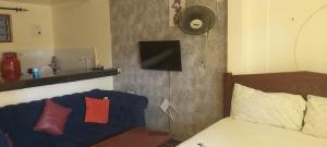 a bedroom with a bed and a sink and a tv at Tamara One Bedroom Apartment in Shanzu in Mombasa