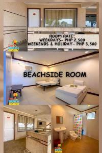 a collage of two pictures of a bedroom at Beach Side Room The Beach Park-Hadsan in Lapu Lapu City