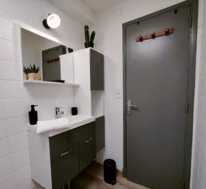 łazienka z umywalką i drzwiami w obiekcie Studio la belle échappée 2pers Centre-ville/Fibre w mieście Millau