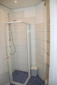 a bathroom with a shower with a toilet in it at Zouterik 5* in Nieuwvliet +24 photos