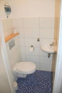 uma pequena casa de banho com WC e lavatório em Zouterik 5* em Nieuwvliet