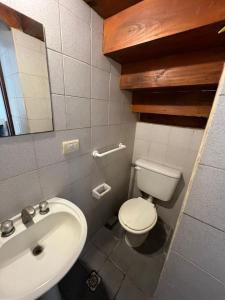 uma casa de banho com um WC branco e um lavatório. em Duplex 2 - Rama Caida em Pinamar