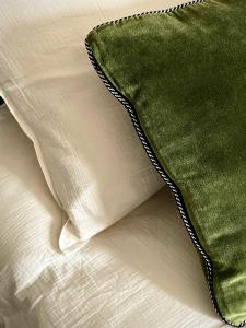 ein grünes Kissen auf dem Bett in der Unterkunft EVERGREEN GuestHouse in Vernon