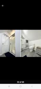 two pictures of a bathroom with a toilet in a room at Fort William loft on shore front with amazing views in Caol