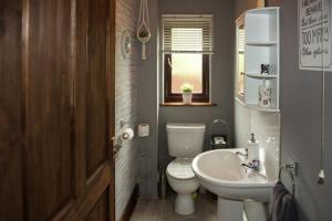 ein Badezimmer mit Toilette und Waschbecken in der Unterkunft 4 Bed Luxury Family Home In The Heart Of Narberth in Pembrokeshire + 22 Fotos