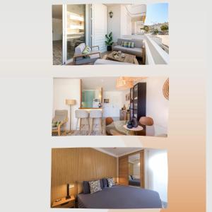 duas fotografias de um quarto e uma sala de estar em Alma Libre Beach Apartment em Colonia Sant Jordi