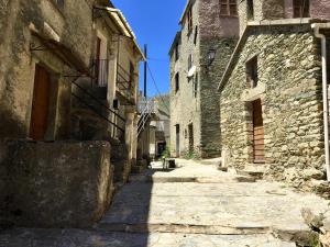 Bigorno的住宿－Nuits magiques au village entre mer et montagnes，老石头建筑中的一条小巷