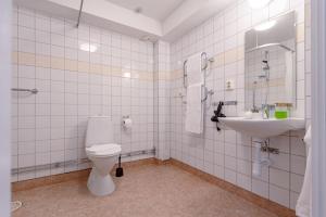 a bathroom with a toilet and a sink at Urban Oasis on Sodermalm, Sleeps Six in Stockholm