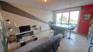 TV a/nebo společenská místnost v ubytování Appartement cosy 3 pièces avec garage privatif + 5 fotografií