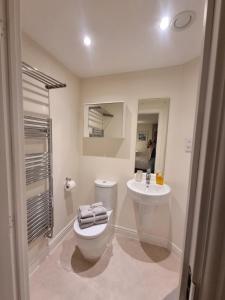 a bathroom with a toilet and a sink at Estuary view in Fleetwood