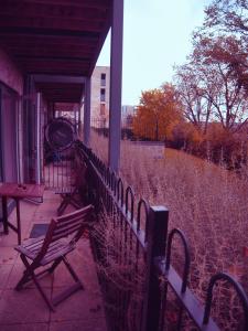 a porch with a fence and a bench on a house at Spacious 1 bed, terrace, garden, Colindale St in Colindale