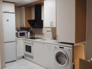 cocina con lavadora y fregadero en Moderno apartamento con garaje privado en el centro de Vigo, en Vigo