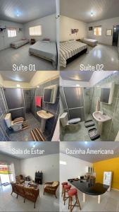 a collage of four pictures of a room at Chalé de Praia - Salinopolis/Pa in Salinópolis