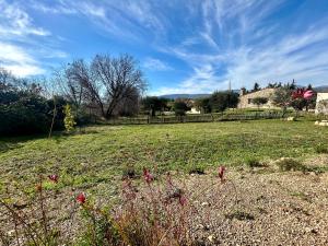 a field of grass with flowers in the foreground at Maison à la campagne 4 personnes in Montauroux