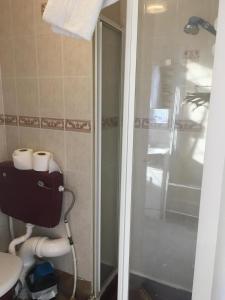 a shower with two rolls of toilet paper in a bathroom at Royal Hotel in Blackpool