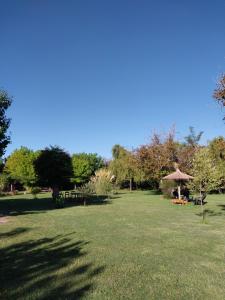 einen Park mit einem Picknicktisch und einem Pavillon in der Unterkunft Cabaña La Palloza in San Rafael