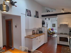 Roveredo的住宿－塞克與艾薇塔公寓，厨房配有白色橱柜和台面