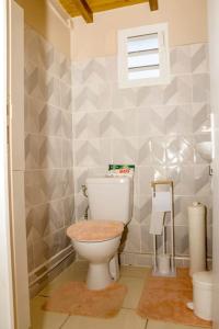 łazienka z toaletą i oknem w obiekcie Charmant chalet belle vue sur la mer 100% autonome w mieście Le Gosier