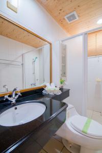un bagno con lavandino e WC di Zhileju Homestay a Città di Hualien Altre 104 foto