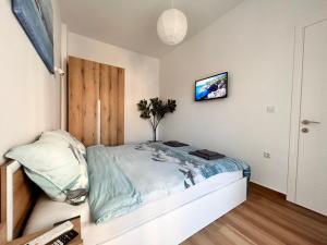 a bedroom with a bed and a tv on the wall at Relax Apartment II in Perea +10 photos