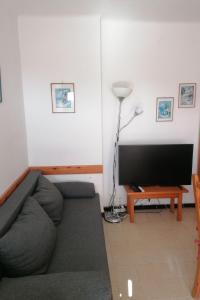 ein Wohnzimmer mit einem Sofa und einem Flachbild-TV in der Unterkunft Apartment Les Hesperides-1 by Interhome in Cavalaire-sur-Mer