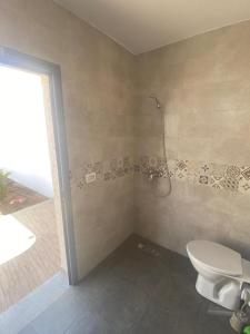 a bathroom with a shower with a toilet in it at Villa oasis in Houmt Souk