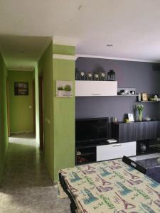 a bedroom with green and blue walls and a bed at 2 bedrooms apartement with wifi at Barbastro in Barbastro
