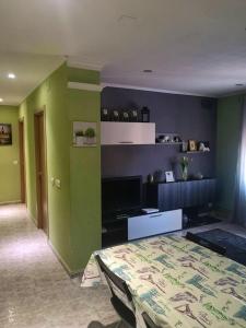 a room with green and blue walls and a bed at 2 bedrooms apartement with wifi at Barbastro in Barbastro