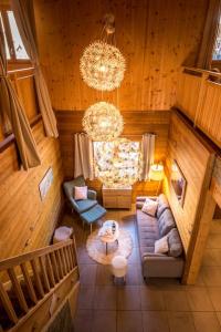 an overhead view of a living room in a cabin at Chalet Bon Amour in Saint-Sorlin-dʼArves
