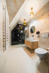 a bathroom with a toilet and a sink at Siedmiu Króli Rooms&SPA in Bukowina Tatrzańska +86 photos