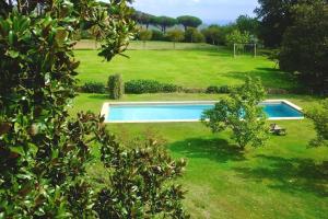 uma piscina no meio de um jardim verdejante em Villa Cicas em Manziana