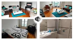 un collage de tres fotos de una habitación en EXCEPTIONNEL "A NOUS PARIS" ! Spacieux - Calme - Balcon - Wifi - Netflix - Parking, en Rueil-Malmaison