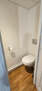 サン・タドレッスにあるLe Nice Havraisのウッドフロアのバスルーム(白いトイレ付)