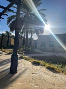 un edificio con palmeras y luz del sol en مزرعة المدائن, en Madain Saleh