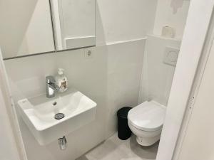 Baño blanco con lavabo y aseo en Renovated Studio - 10 min to Center en Viena