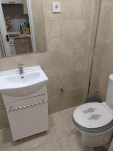 łazienka z toaletą i umywalką w obiekcie La casita de la abuela w Maladze
