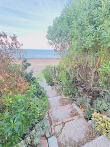 a pathway leading to the beach with the ocean in the background at Montalbano House. Be our guest. in Sciacca