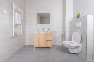 een witte badkamer met een toilet en een wastafel bij Radieux Appartement à Hydra in Hydra