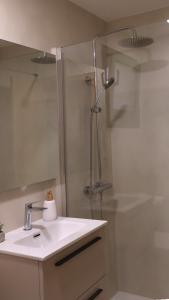 y baño con lavabo y ducha. en CAMBARAL AS DE GUIA, en Luarca