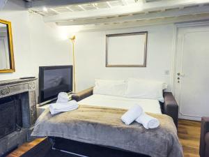 een slaapkamer met een groot bed en een televisie bij Monserrato Apartment in Rome