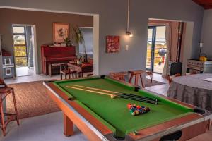 sala de estar con mesa de billar verde en Edible Shores, en Pringle Bay