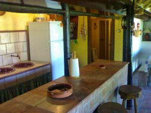 uma pequena cozinha com um balcão e um frigorífico em 2 bedrooms property at Sanlucar de Barrameda 2 km away from the beach em Sanlúcar de Barrameda
