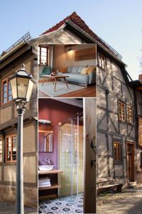 een collage van foto's van een huis bij Ferienhaus Kaisereins in Quedlinburg